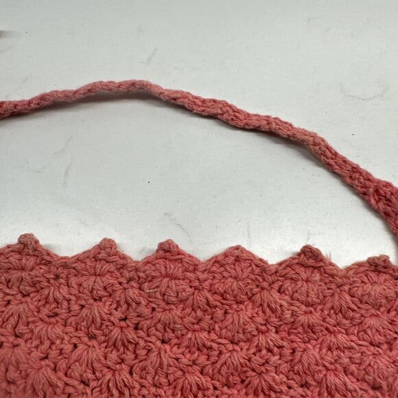 Handmade Crochet Boho Head Scarf Bandana Kerchief Hair Scarf Pink/Salmon - Picture 4 of 13